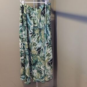 Tropical Green Leaf Print Maxi Skirt